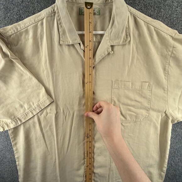 Tommy Bahama Herringbone XL All Silk Camp Short Sleeve Loop Beige Shirt Vacation - Picture 3 of 16